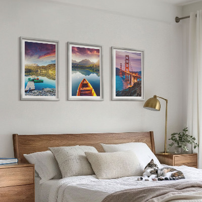 Set of 3 framed wall art pieces Mountain views of the lake and bridges