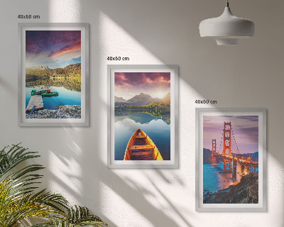 Set of 3 framed wall art pieces Mountain views of the lake and bridges