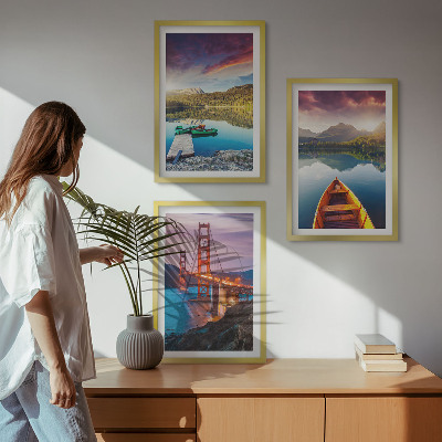 Set of 3 framed wall art pieces Mountain views of the lake and bridges