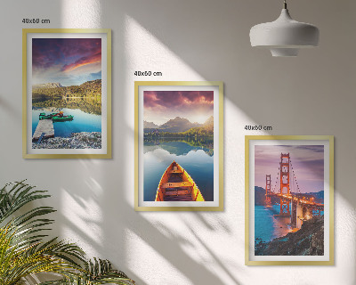 Set of 3 framed wall art pieces Mountain views of the lake and bridges