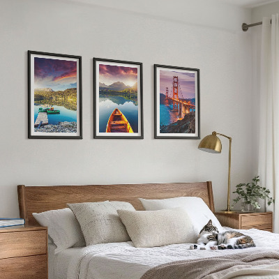 Set of 3 framed wall art pieces Mountain views of the lake and bridges