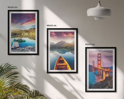 Set of 3 framed wall art pieces Mountain views of the lake and bridges