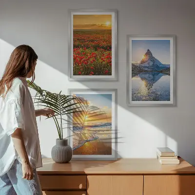 Three-piece mountain and sea landscape wall art scenic western landscape depiction