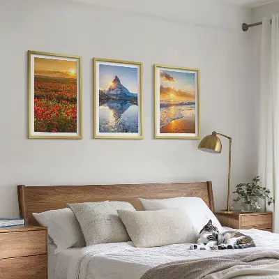 Three-piece mountain and sea landscape wall art scenic western landscape depiction