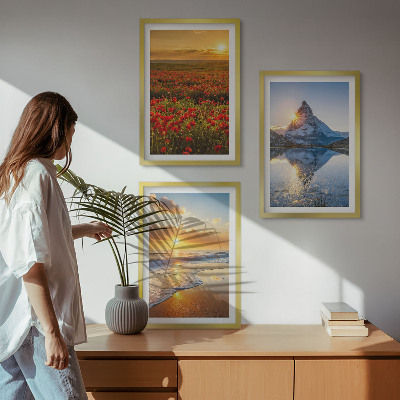 Three-piece wall art piece Landscapes of mountains and seas in the west