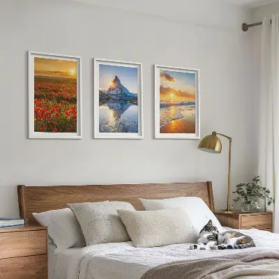 Three-piece mountain and sea landscape wall art scenic western landscape depiction