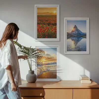 Three-piece mountain and sea landscape wall art scenic western landscape depiction