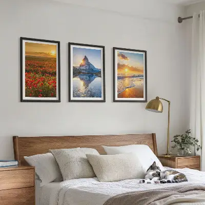Three-piece mountain and sea landscape wall art scenic western landscape depiction