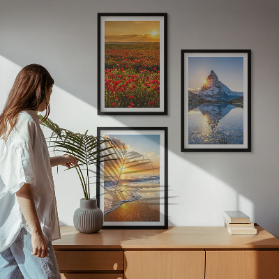 Three-piece wall art piece Landscapes of mountains and seas in the west