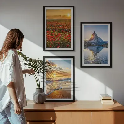 Three-piece mountain and sea landscape wall art scenic western landscape depiction