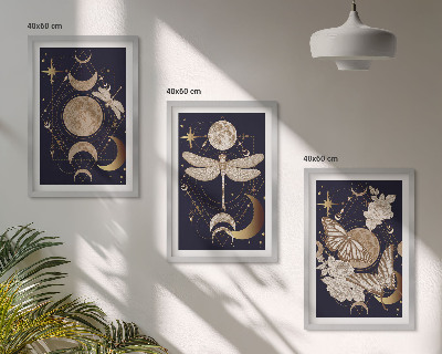 Three-piece wall art piece Nature motifs moon flowers