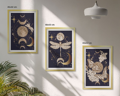 Three-piece wall art piece Nature motifs moon flowers