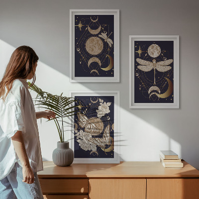 Three-piece wall art piece Nature motifs moon flowers