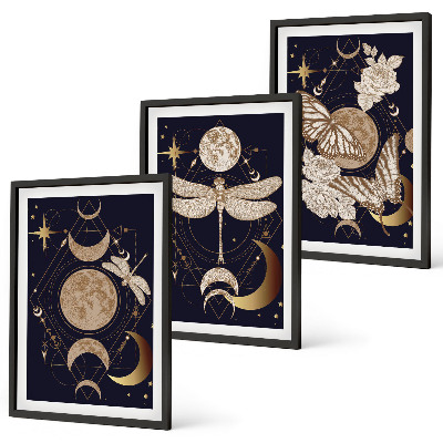Three-piece wall art piece Nature motifs moon flowers
