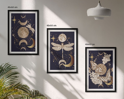 Three-piece wall art piece Nature motifs moon flowers