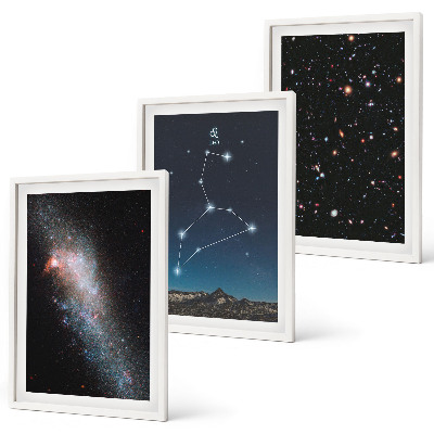 Set of 3 framed wall art pieces Leo constellation galaxy