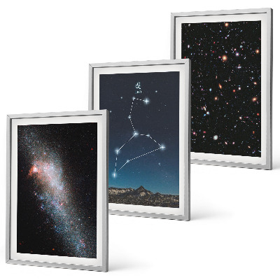 Set of 3 framed wall art pieces Leo constellation galaxy
