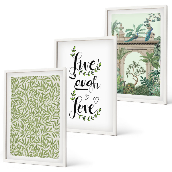 Set of 3 framed wall art pieces Green leaves of plants architecture