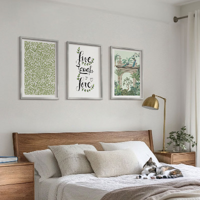 Set of 3 framed wall art pieces Green leaves of plants architecture