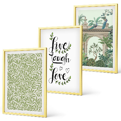 Set of 3 framed wall art pieces Green leaves of plants architecture