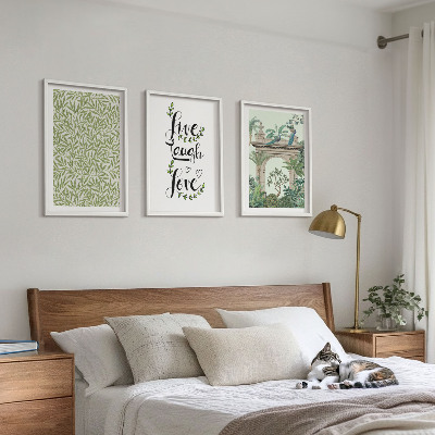 Set of 3 framed wall art pieces Green leaves of plants architecture
