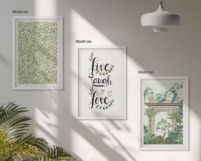 Set of 3 framed wall art pieces Green leaves of plants architecture