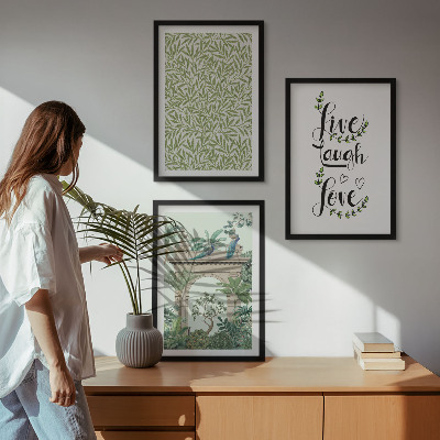 Set of 3 framed wall art pieces Green leaves of plants architecture