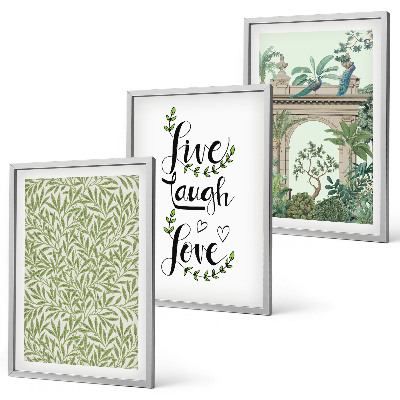 Set of 3 framed wall art pieces Green leaves of plants architecture
