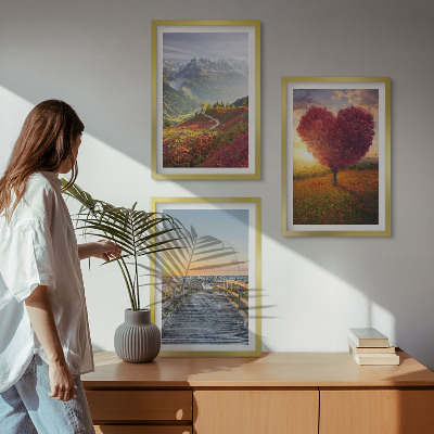 Wall art set Landscapes mountains tree heart pier