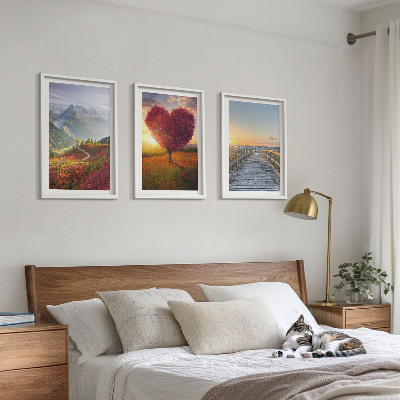 Wall art set Landscapes mountains tree heart pier