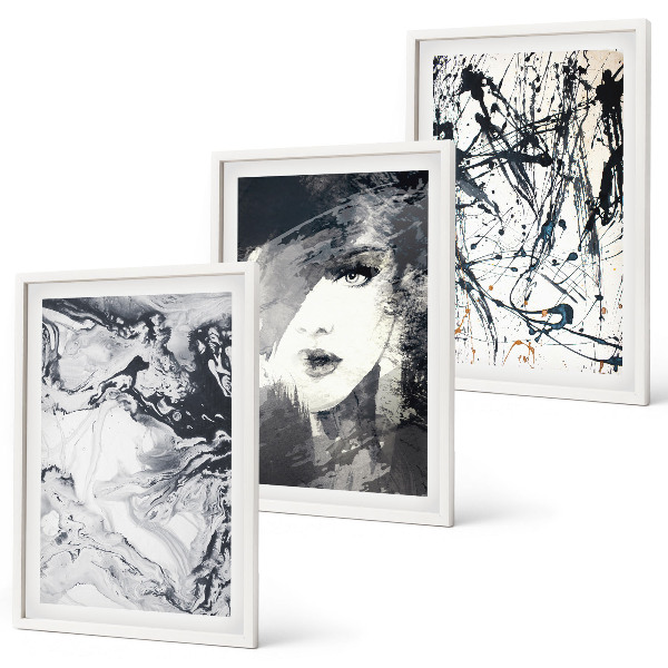 Three-piece wall art piece Abstract black and white patterns