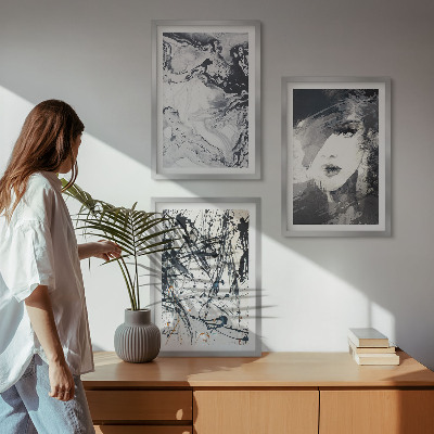 Three-piece wall art piece Abstract black and white patterns