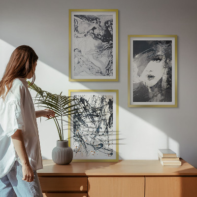 Three-piece wall art piece Abstract black and white patterns