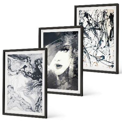 Three-piece wall art piece Abstract black and white patterns
