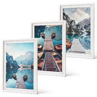 Wall art set Lake piers boats peace
