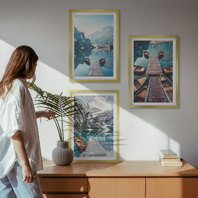 Wall art set Lake piers boats peace