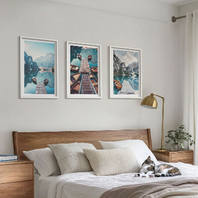 Wall art set Lake piers boats peace