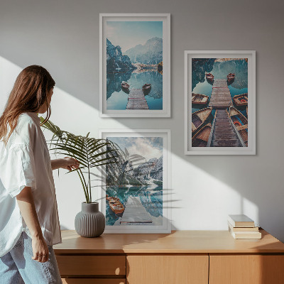 Wall art set Lake piers boats peace