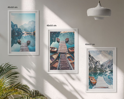 Wall art set Lake piers boats peace
