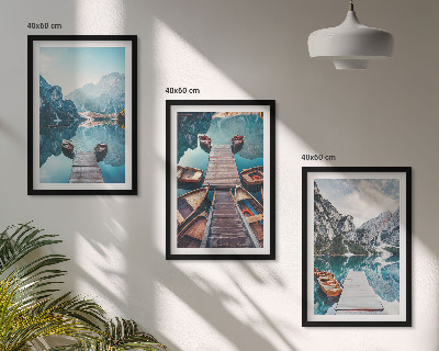 Wall art set Lake piers boats peace