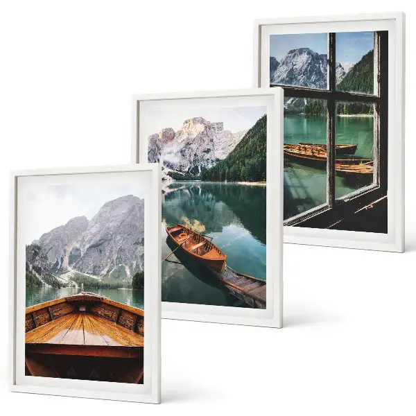 Mountain lake boats window framed wall art set of 3 pieces