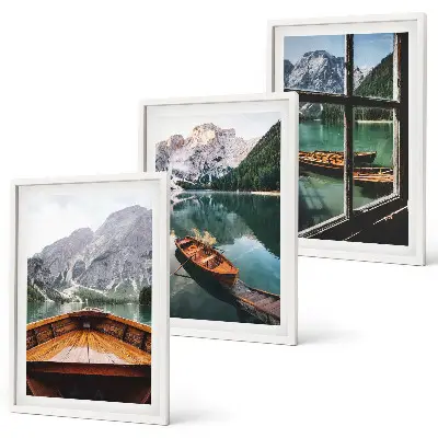 Mountain lake boats window framed wall art set of 3 pieces