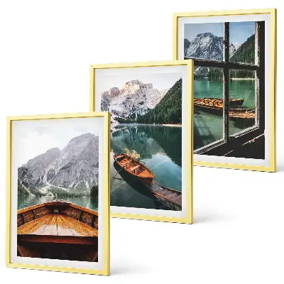 Mountain lake boats window framed wall art set of 3 pieces