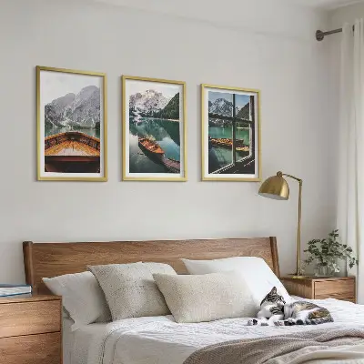 Mountain lake boats window framed wall art set of 3 pieces