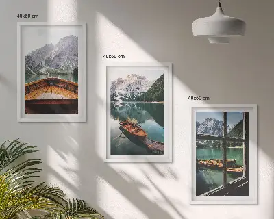Mountain lake boats window framed wall art set of 3 pieces