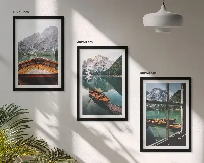 Mountain lake boats window framed wall art set of 3 pieces