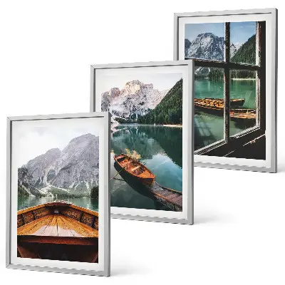 Mountain lake boats window framed wall art set of 3 pieces