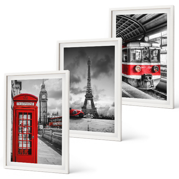 Wall art set Icons London Paris transport