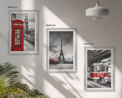 Wall art set featuring London and Paris transport icons