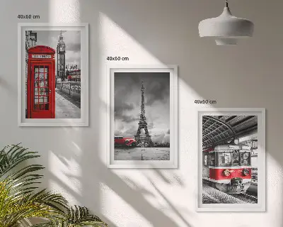 Wall art set featuring London and Paris transport icons